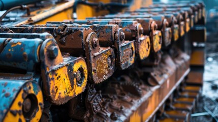 dirty heavy machine chain wheel surface close up photo, tractor wheel close up photo.