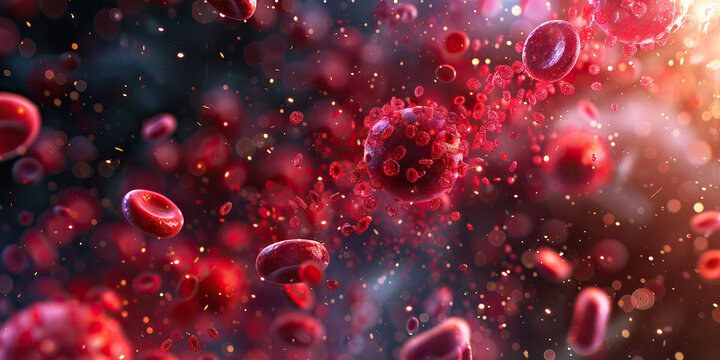 The Vibrant Dance of Blood Cells: A close-up view of a blood sample, showcasing the intricate morphology of red blood cells under a microscope