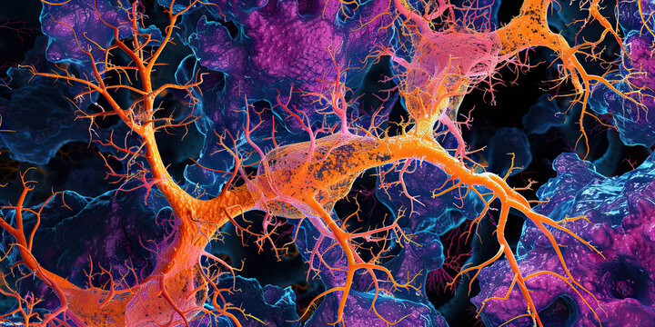 Neurodegenerative disease pathology close up microscopy microscopic image of brain connections stem.