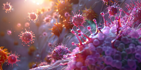 Autoimmune disorder cells high detailed image of cells and viral infection in flux.