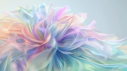 Fototapeta premium Rippling waves of ethereal iridescent fabric create a soft flowing effect suitable for a premium brand advertisement or digital backdrop.
