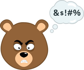 vector illustration face brown bear grizzly cartoon, angry expression with a cloud thought and an insult text