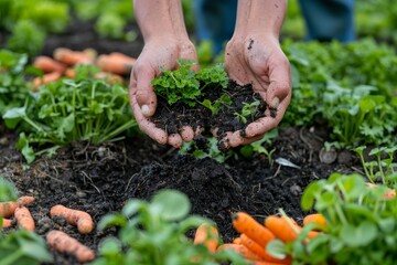 Close-up of hands holding nutrient-rich compost soil, highlighting the benefits of composting for gardening