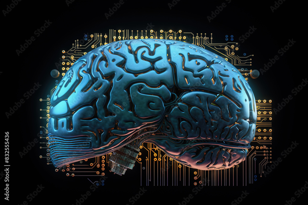 Poster Artificial intelligence science concept with technological AI brain on the circuit board.
