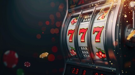 Casino banner, Betting poster, Banner of casino with 777 big win slot machine, Jackpot 777