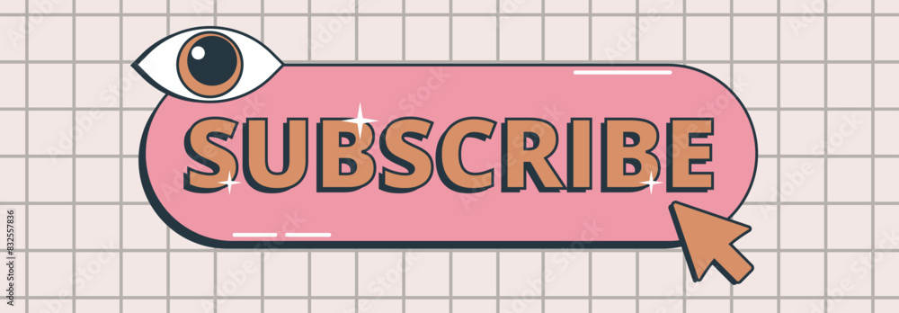 Poster subscribe button with arrow style of the 80s and 90s. flat graphic vector illustrations