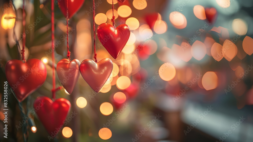 Poster a string of red hearts hanging from a tree