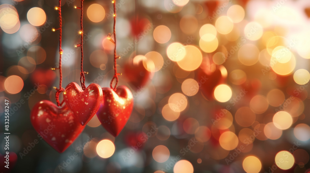 Poster a string of red heart-shaped ornaments hanging from a tree