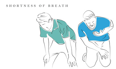 hAND DRAWN LINE ART VECTOR OF A MAN SHOWING SIGNS OF CARDIAC ARREST. sHORTNESS OF BREATH AND CHEST PAIN