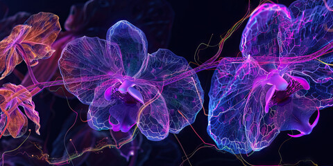 Orchid Rhizome Structure: Microscopic exploration of orchid rhizomes, showcasing storage tissues, nodes, and branching patterns