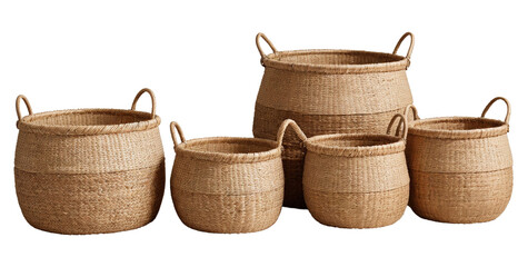 Woven Baskets, handmade wicker basket isolated on a transparent background