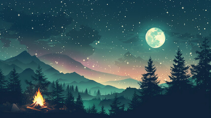 Naklejka premium SUNSET WHILE CAMPING