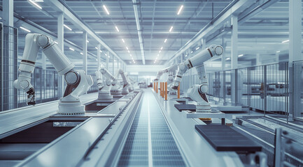 Fototapeta premium Photo of a modern factory with robotic arms