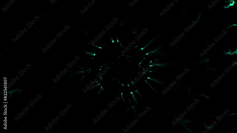 Sticker blue glowing neuron flowing on black background. abstract shine texture pattern animation