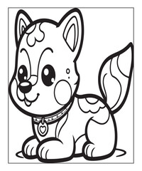 Fototapeta premium Cute cartoon puppy dog Black and white vector illustration for coloring page Ai generative