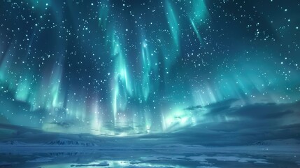A serene night sky with the Northern Lights and countless stars, creating a magical and captivating scene
