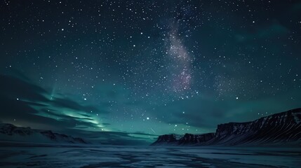Naklejka premium A serene night sky with the Northern Lights and countless stars, creating a magical and captivating scene