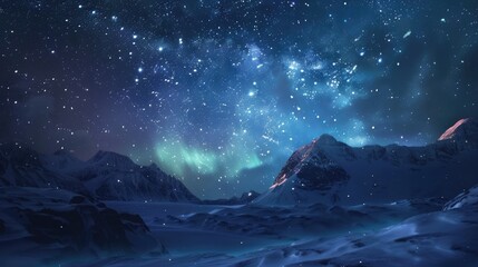 Naklejka premium A serene night sky with the Northern Lights and countless stars, creating a magical and captivating scene