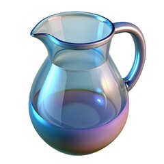 Shiny glass pitcher pouring clear water Pitcher.  Crystal glassware on modern tableware.  Bright realism in elegant design Pitcher.  Pitcher isolated on white background.