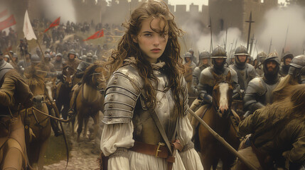 Joan of Arc Leading French Troops in Medieval Battle Scene