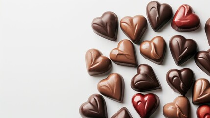 Fototapeta premium Heart shaped chocolates on a white background Heart chocolates made especially for Valentine s Day