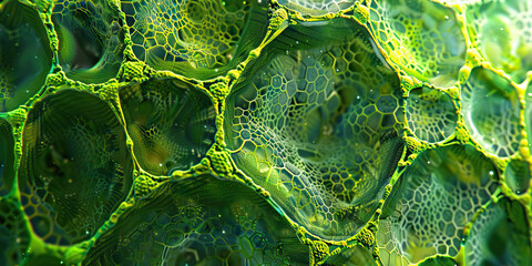 Fototapeta premium Chlorophyll Pigment Absorption: Close-up view of chlorophyll pigments in plant cells, highlighting photosynthesis and light absorption