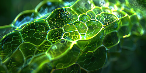 Fototapeta premium Chlorophyll Pigment Absorption: Close-up view of chlorophyll pigments in plant cells, highlighting photosynthesis and light absorption