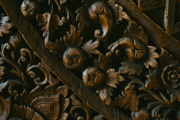 patterns carved from wood, background or banner in dark colors