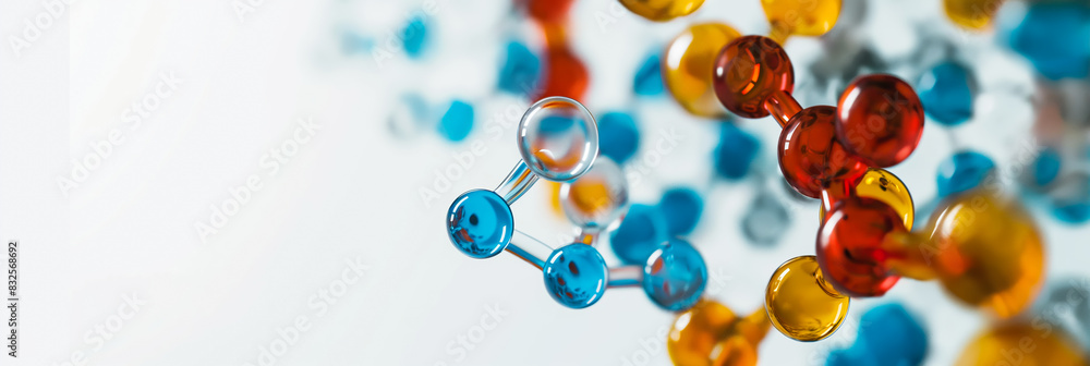 Aufkleber closeup of colorful molecule structures on a white background, empty space for text