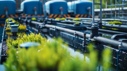Naklejka premium A system of tubes and pipes connecting different tanks and plant beds