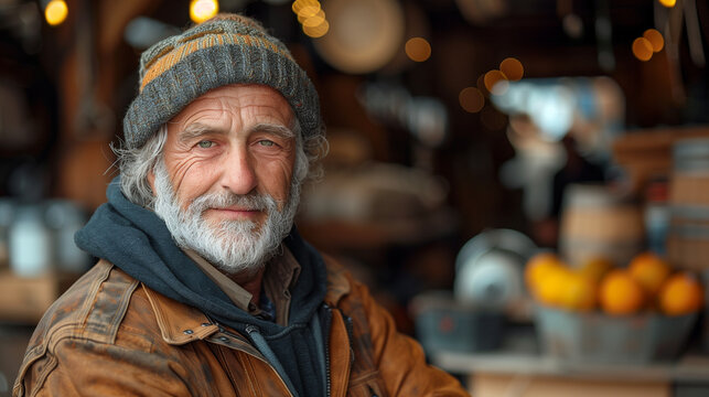 Elderly man carpenter, woodworker, forester, sawmill