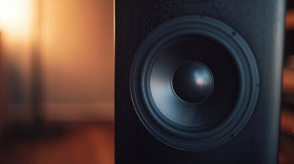 A detailed view captured a speaker in sharp focus against
