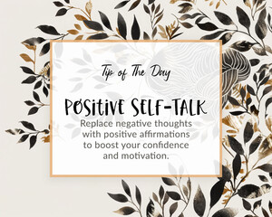 Positive Self-Talk Tip of the Day Card - Replace Negative Thoughts with Positive Affirmations - Boost Your Confidence and Motivation - Elegant Nature Design