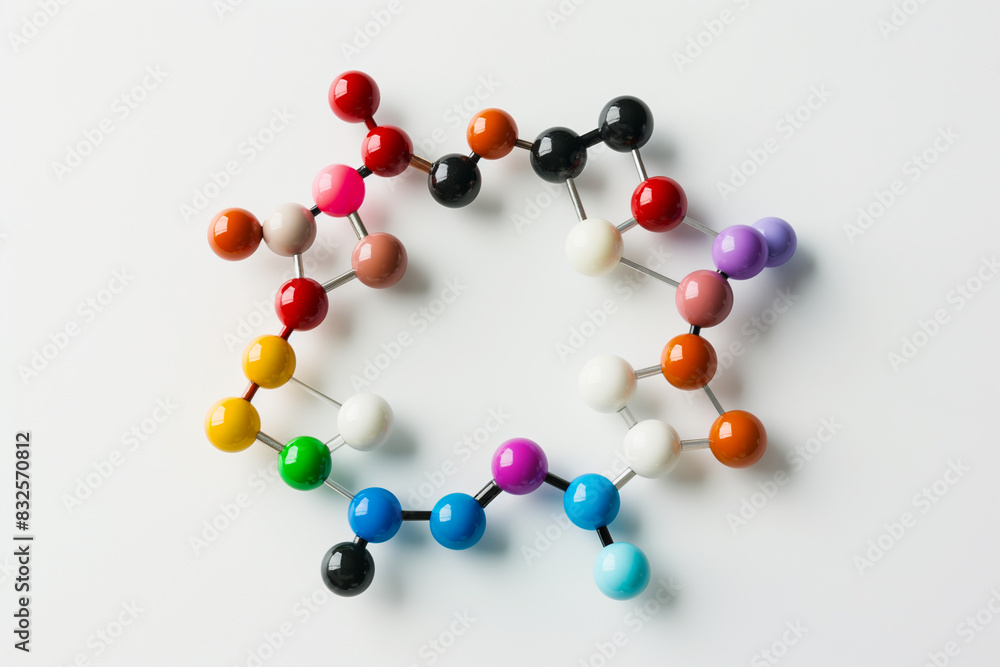 Aufkleber molecule models in various colors, arranged in a circular pattern on a white background