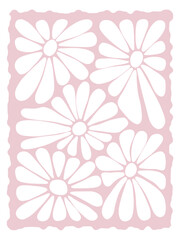 Groovy retro abstract flowers backgrounds. doodle shapes in trendy naive hippie 60s 70s style. Square wavy vector illustration in pink colors.