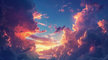 The beautiful transition of day to night, with clouds glowing in the twilight, lit by the remnants of sunlight