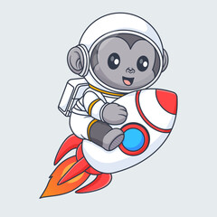 Cute gorilla astronaut riding rocket in space cartoon vector icon illustration animal science isolated