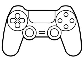 Illustration of a gaming controller with dual analog sticks, black and white outline design