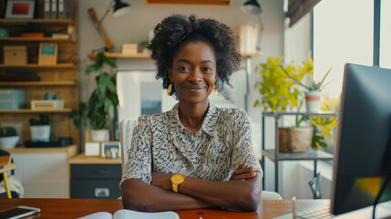 a Brazilian businesswoman hosting a webinar from a professional home office setup