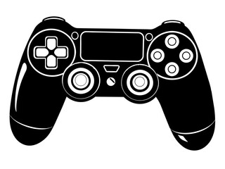 A black and white drawing of a video game controller on a white background © Valeriia