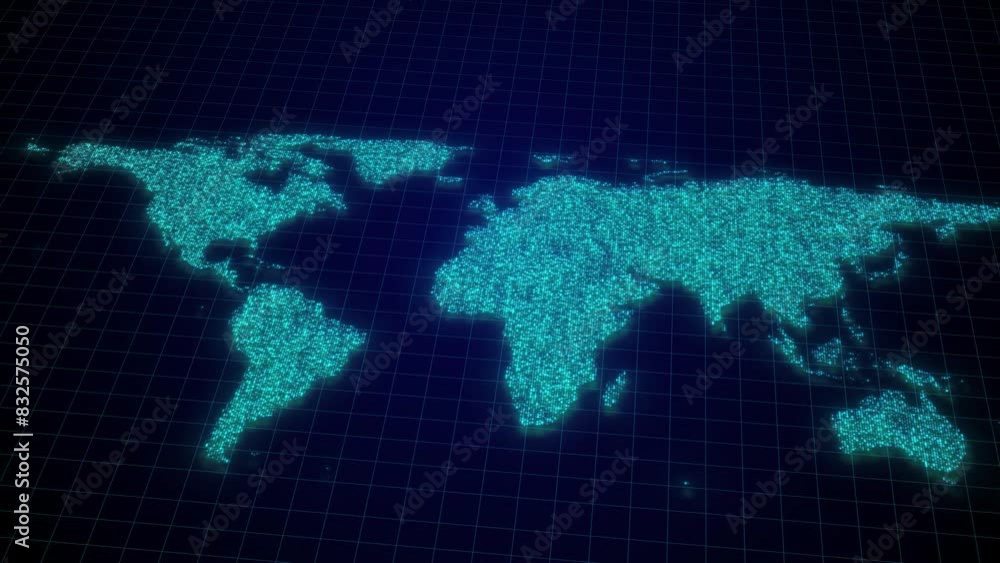 Poster digital holographic earth map animation background. computer high technology map, world map animated