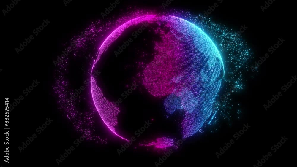 Poster colorful computer matrix data earth rotate animation. a holographic digital earth animation. high te