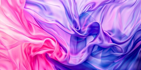 Obraz premium Textile folds of pink lilac violet thin fabric, fashionable background for banner design, cards, top view, place for text
