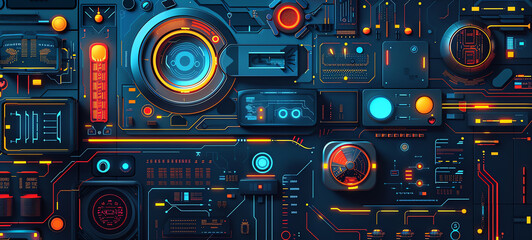 Fototapeta premium technological progress flat design top view futuristic theme cartoon drawing vivid color scheme.