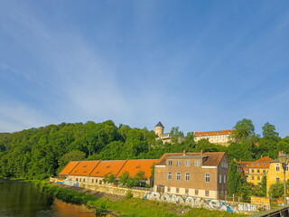 Gera-Untermhaus, Blick auf den Hainberg mit dem Bergfried vom ehemaligen Schloss Osterstein