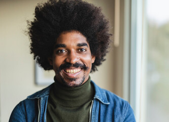Smiling Young Man with Afro Hairstyle