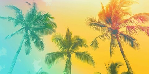 Obraz premium a image of a group of palm trees against a yellow sky