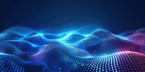 a image of a wave of blue and pink lights on a dark background