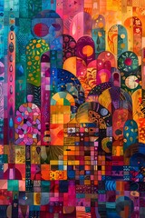 Vibrant Abstract Painting Celebrating the Diverse Traditions of Ramadan and Eid
