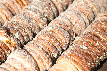 The bakery bakes sweet products, buns with sugar